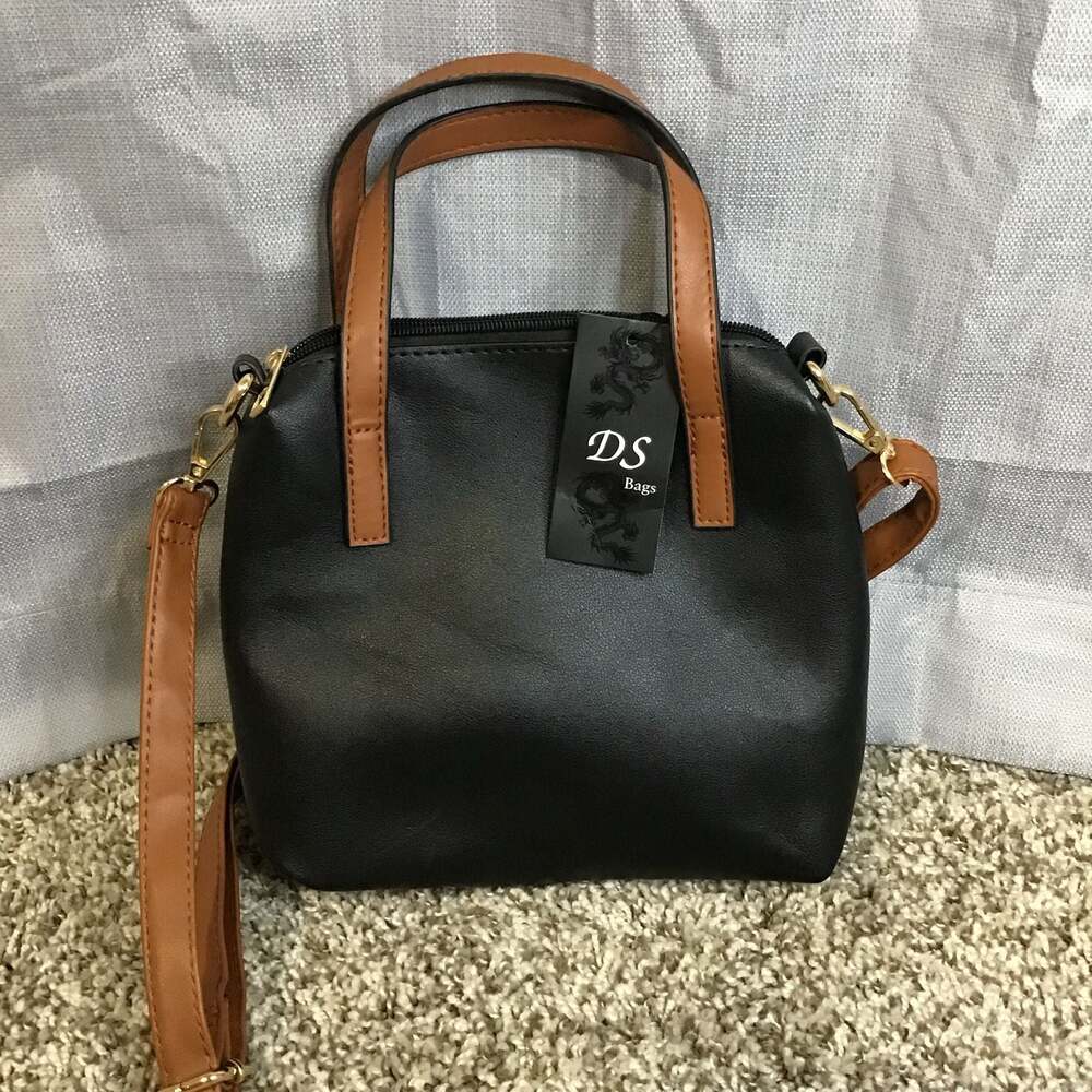 DS Bags Black and Brown Faux Leather Satchel Crossbody Handbag
